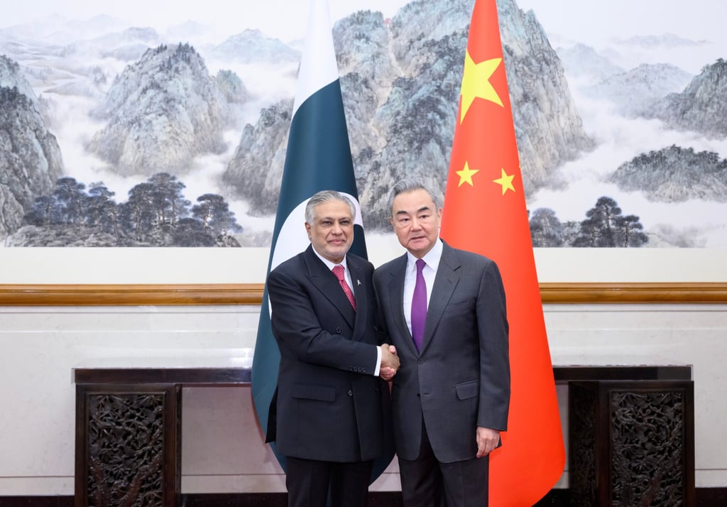 Pakistan’s Deputy Prime Minister and Foreign Minister Ishaq Dar meets Chinese Foreign Minister Wang Yi in Beijing on Sunday. Photo: Xinhua