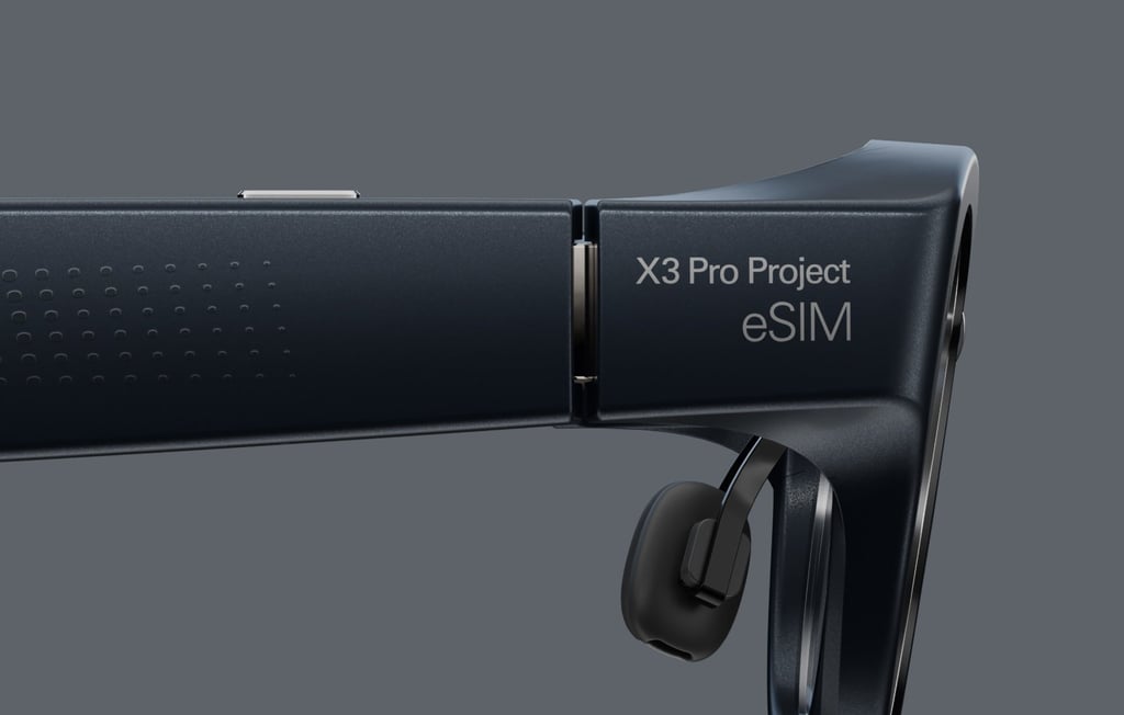 The RayNeo X3 Pro Project eSIM glasses are only 2 grams heavier than the regular X3 Pro model. Photo: Handout The RayNeo X3 Pro Project eSIM glasses are only 2 grams heavier than the regular X3 Pro model. Photo: Handout