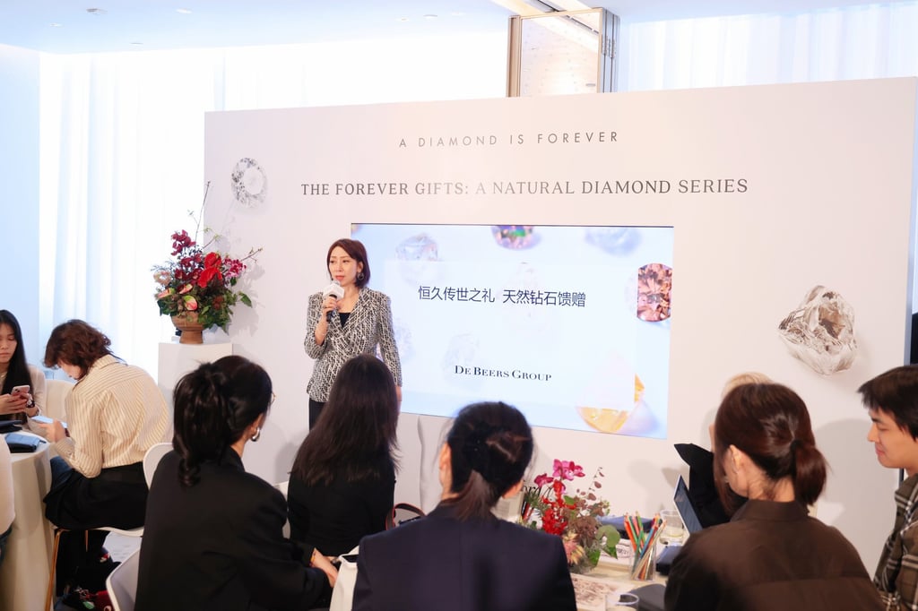 Loletta Lai, De Beers’ vice-president of natural diamond marketing for APAC, presenting A Diamond Is Forever’s The Forever Gifts workshop at Lane Crawford in Hong Kong last month. Photo: Handout