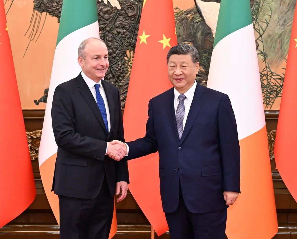 On Monday, Irish Prime Minister Micheal Martin meets Chinese President Xi Jinping at the Great Hall of the People in Beijing. Photo: Xinhua