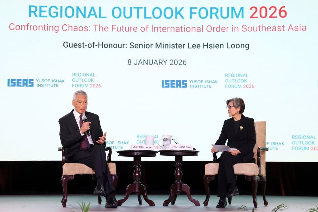 Singapore’s ex-prime minister Lee Hsien Loong speaking at the ISEAS-Yusof Ishak Institute Regional Outlook Forum in the city state on Thursday when he talks about the Venezuelan crisis. Photo: Ministry of Digital Development and Information