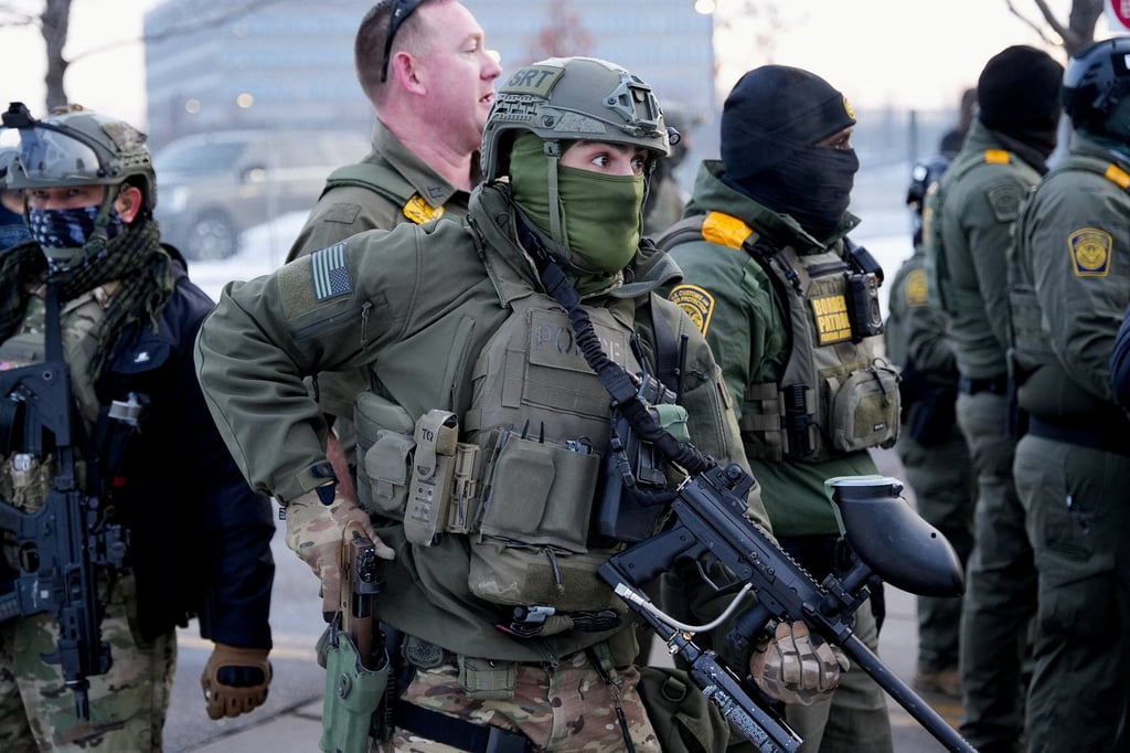 A member of the Special Response Team (SRT) at a protest against the fatal shooting of Renee Nicole Good in Minneapolis, Minnesota. Photo: Reuters