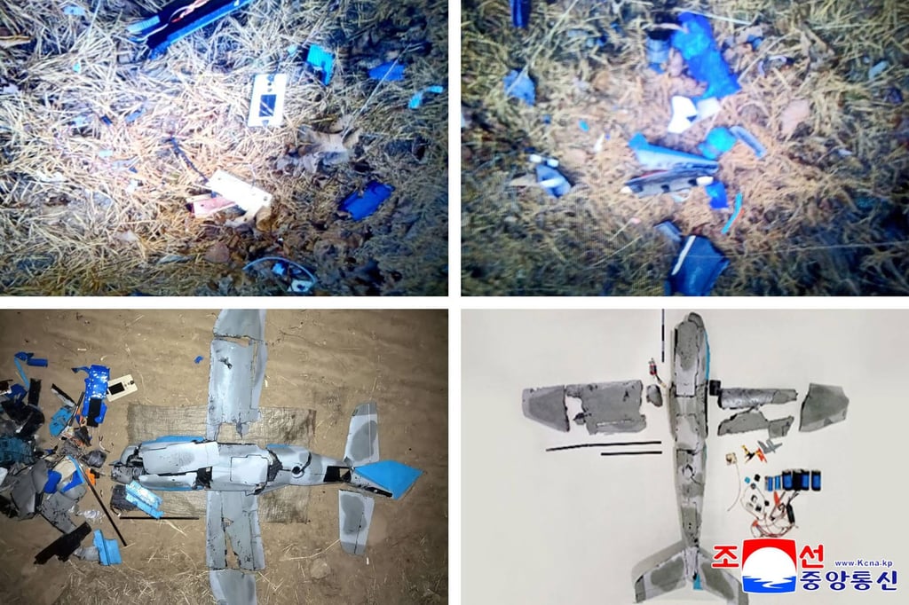 Images taken on January 4 and by North Korea’s official Korean Central News Agency on Saturday show wreckage of a drone that allegedly originated from South Korea. Photo: KCNA/KNS/AFP