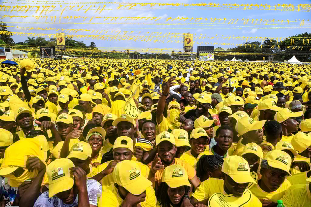 Supporters of Uganda’s President Yoweri Museveni at a campaign rally on Tuesday. Photo: AFP