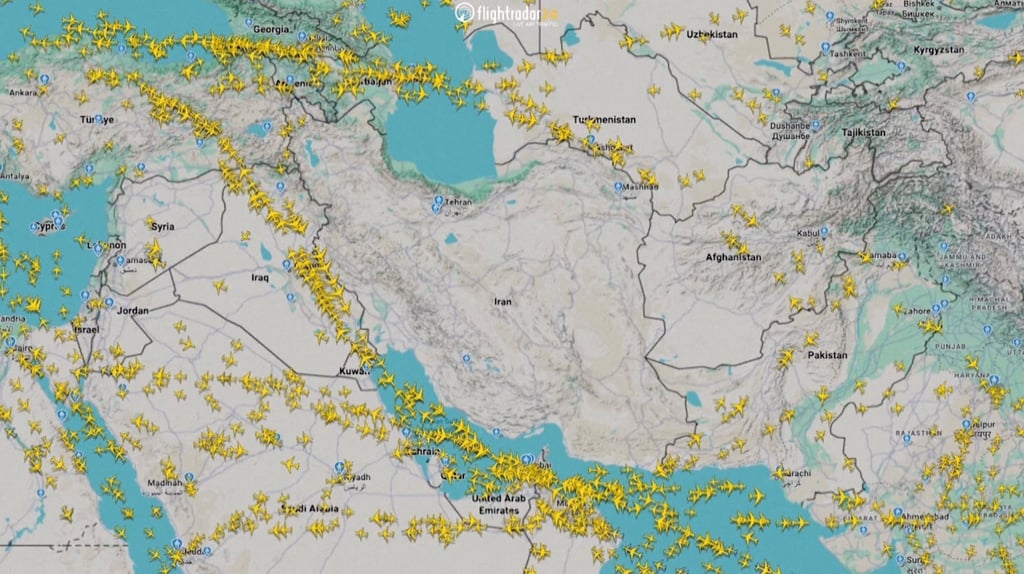 Empty airspace over Iran during a temporary closure to most flights earlier Thursday. Photo: FlightRadar24.com via Reuters