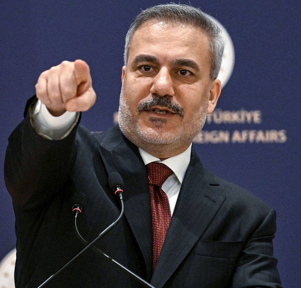 Turkish foreign minister Hakan Fidan addresses a press briefing meeting in Istanbul on Thursday. Photo: AFP