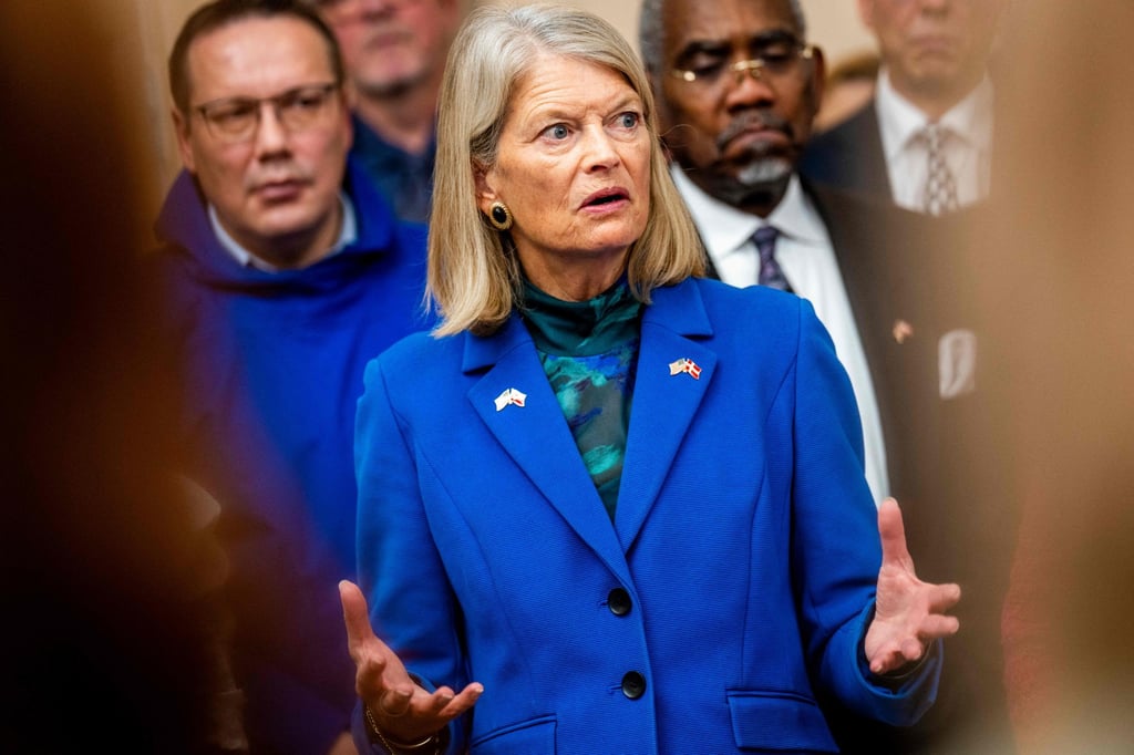 US Senator Lisa Murkowski speaks at a press conference after a meeting with members of the Danish parliament, a Greenlandic committee and US Congress members in Copenhagen, Denmark, on Friday. Photo: AFP