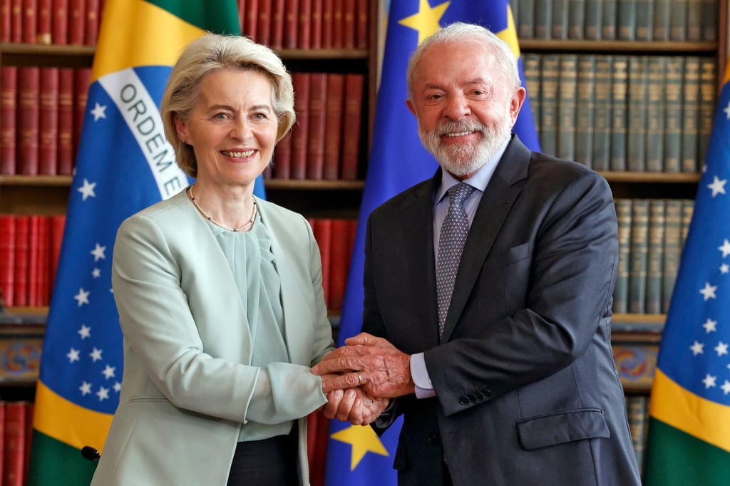 EU Commission President Ursula von der Leyen meets Brazil’s President Luiz Inacio Lula da Silva at the Itamarati Palace, Rio de Janeiro, on Friday. Photo: Tania Rego/Agencia Brazil/dpa