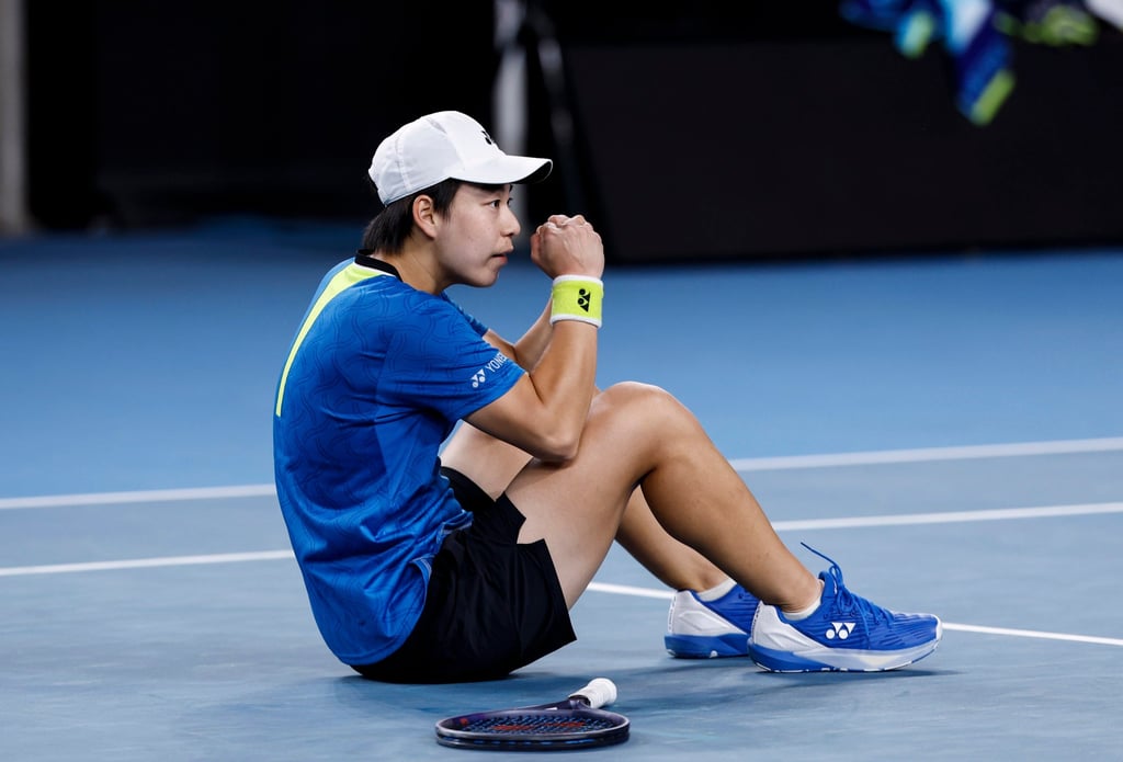 China’s Bai Zhuoxuan celebrates after beating Anastasia Pavlyuchenkova on Sunday. Photo: Xinhua