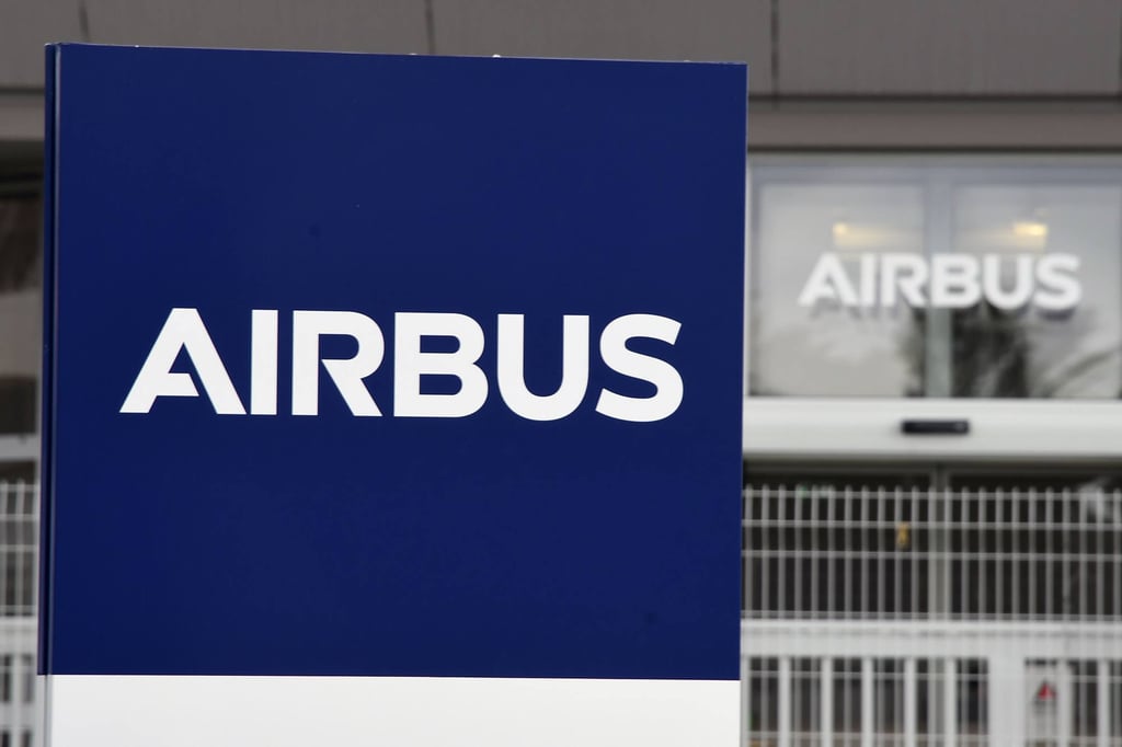 The Airbus logo is pictured outside the entrance to its campus in Blagnac, France. Photo: AFP