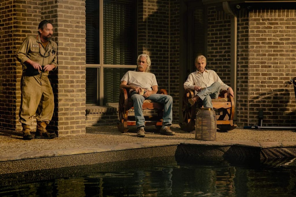 James Jordan on the Landman set with co-stars Sam Elliott and Billy Bob Thornton. Photo: @actorjamesjordan/Instagram