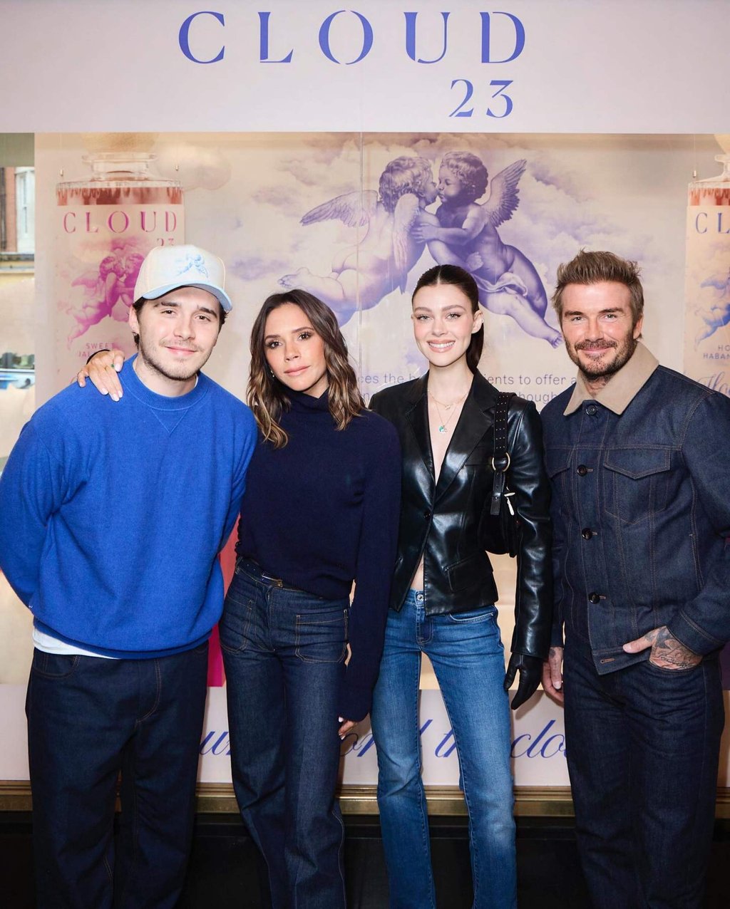 Brooklyn Beckham with his parents, Victoria and David, and wife, Nicola Peltz Beckham. Photo: @brooklynpeltzbeckham/Instagram