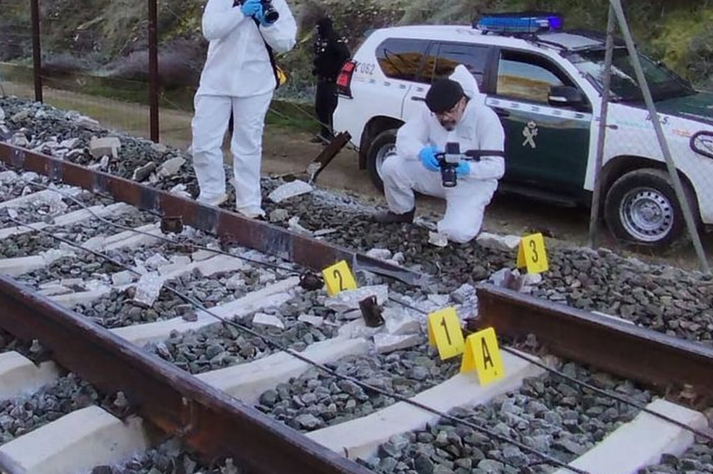 A section of broken track from the January 18 collision between two trains. Photo: Guardia Civil via AP