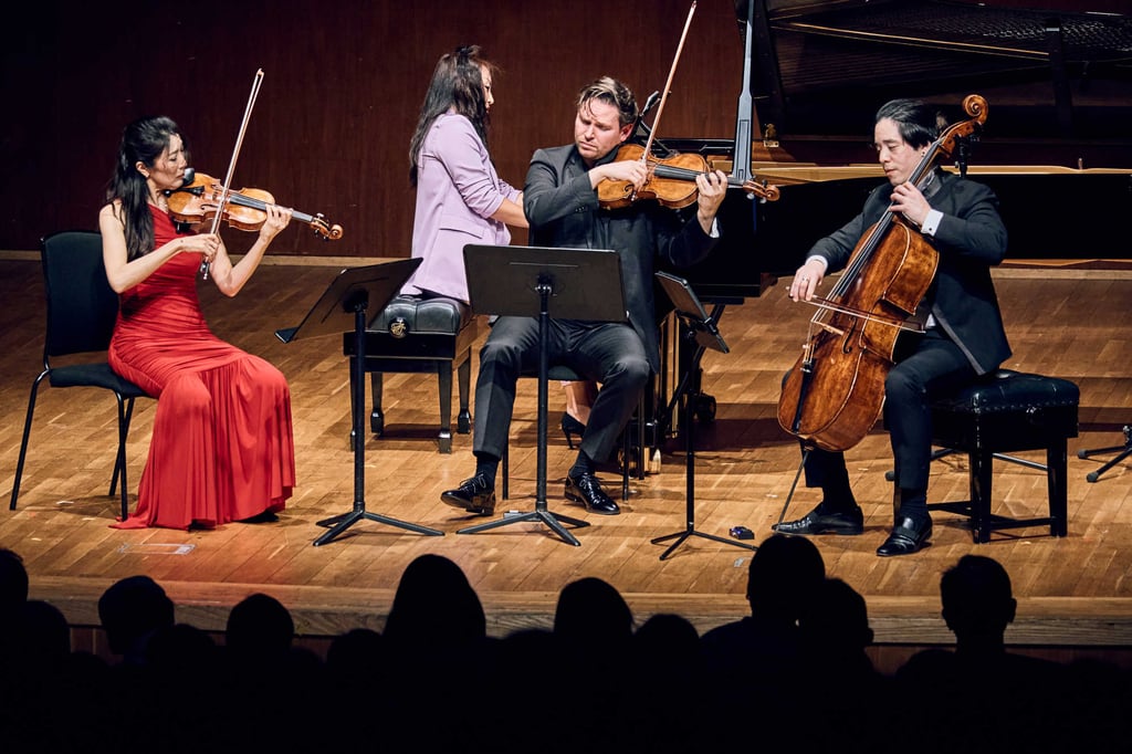 The finale of the 2025 Beare’s Premiere Music Festival at Hong Kong City Hall last January with (from left) Kim So-Ock, Wu Qian, Adrien La Marca and Isang Enders. Photo: courtesy PPHK