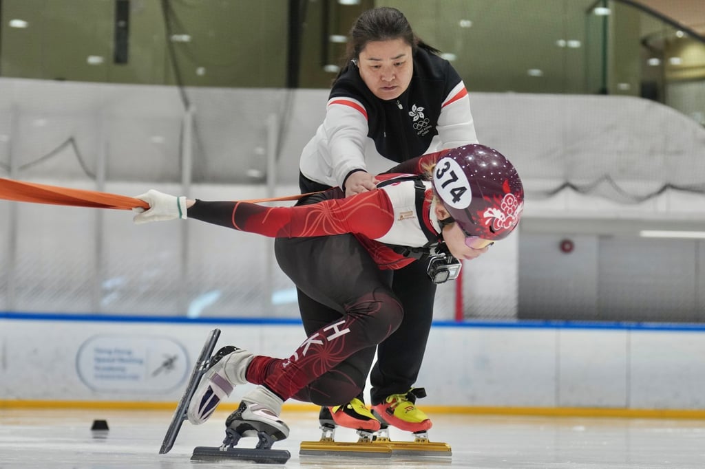 Darren Kwok (front) training with coach Sun Dandan at the Ice Rink in Discovery Bay. Photo: Karma Lo Darren Kwok (front) training with coach Sun Dandan at the Ice Rink in Discovery Bay. Photo: Karma Lo