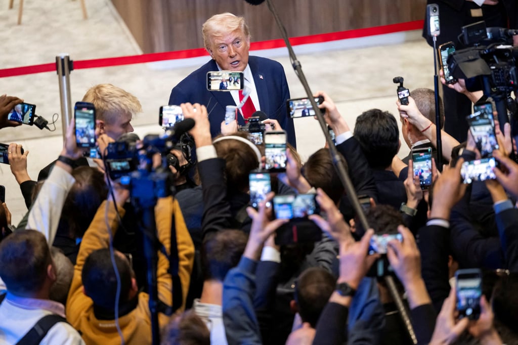 US President Donald Trump speaks with journalists after delivering his speech at the World Economic Forum on Wednesday. Photo: Reuters US President Donald Trump speaks with journalists after delivering his speech at the World Economic Forum on Wednesday. Photo: Reuters