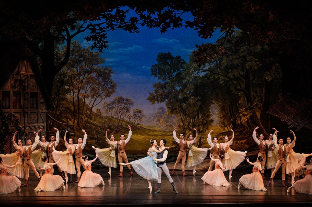 Qiu Yunting (centre left) and Li Wentao (centre right) perform during Act 1 of the National Ballet of China’s Giselle. Photo: NBC