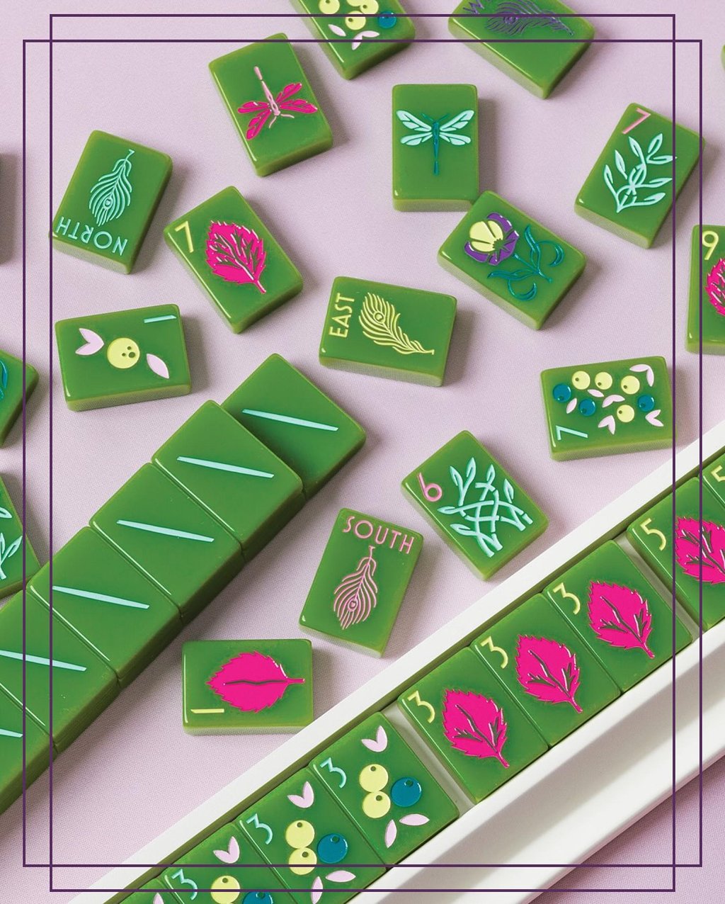Texas company The Mahjong Line’s “Avocado Green Mahjong Tiles” are adorned with floral motifs. Photo: Instagram/themahjongline