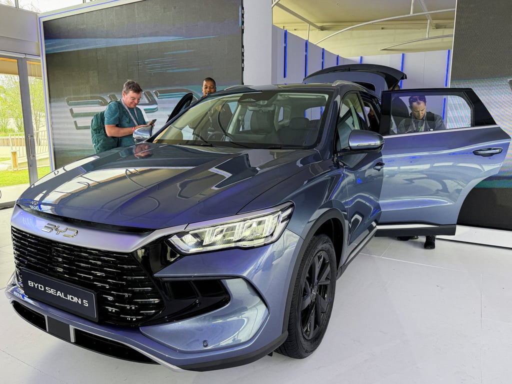 A BYD Sealion 5 plug-in hybrid SUV is displayed at a launch event in Muldersdrift, South Africa, on December 4, 2025. Photo: Reuters