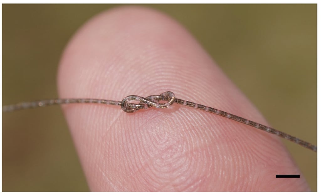 A fibre integrated circuit is a novel electronic device that is as thin as a strand of human hair. Photo: Handout A fibre integrated circuit is a novel electronic device that is as thin as a strand of human hair. Photo: Handout