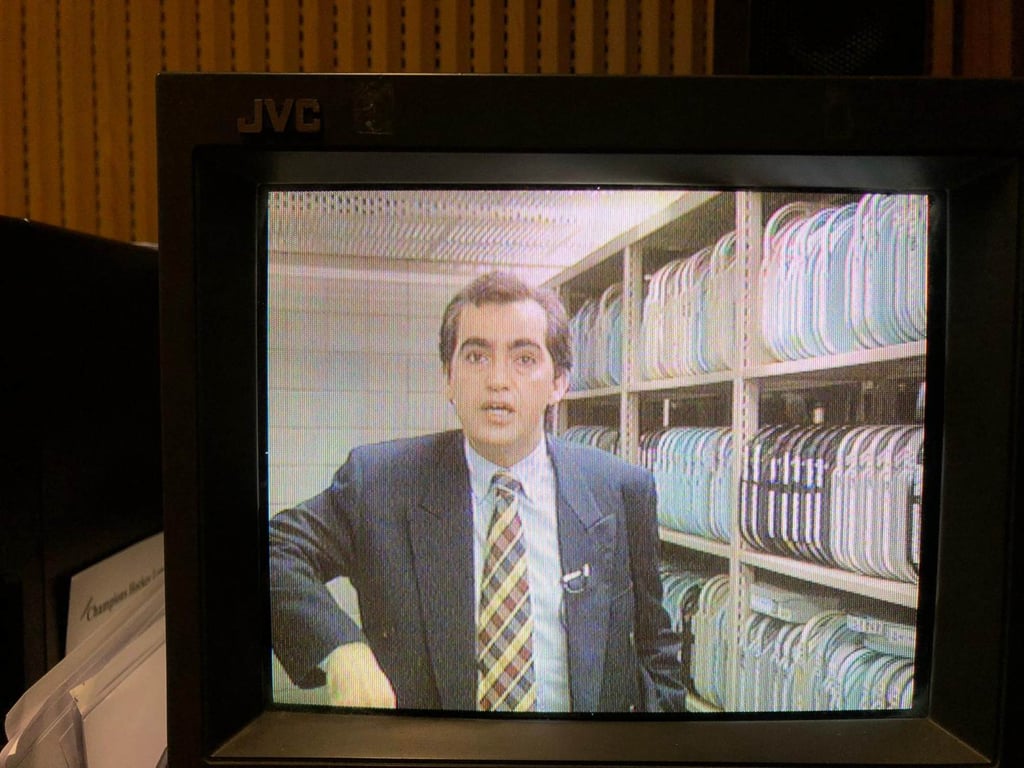 Ricardo Pinto presents a programme on Macau TV in 1996. Photo: courtesy Ricardo Pinto
