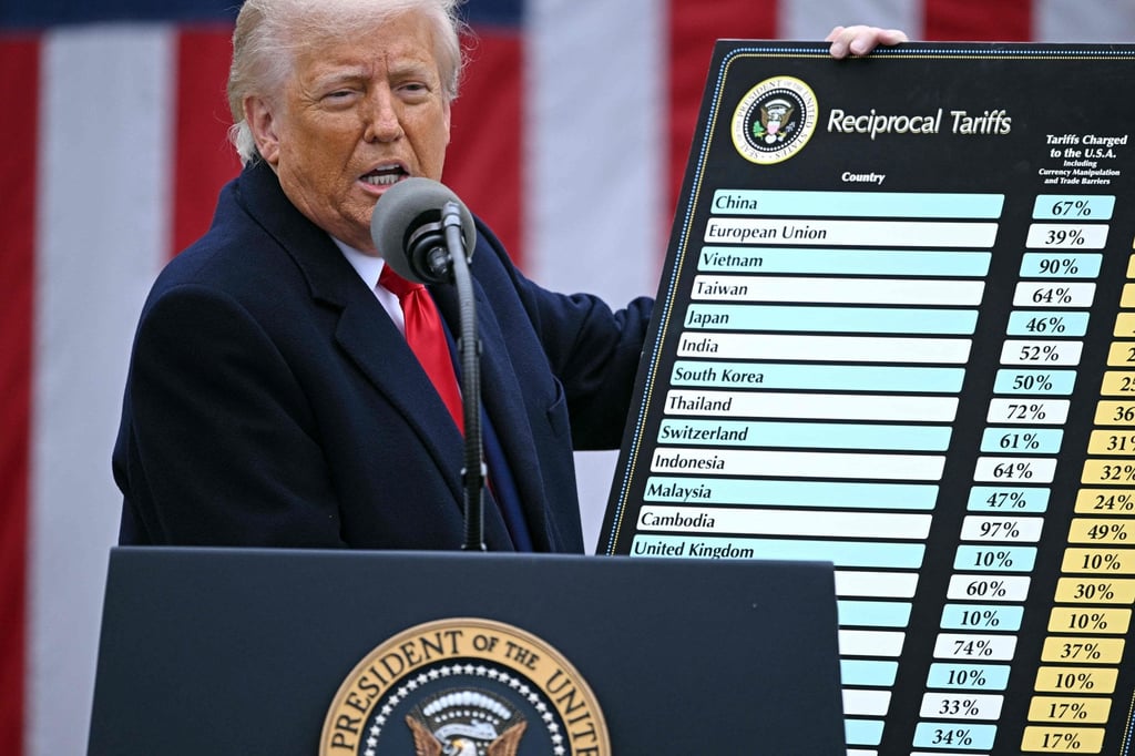 US President Donald Trump holds a chart as he delivers remarks on reciprocal tariffs in Washington on April 2, 2025. Photo: AFP