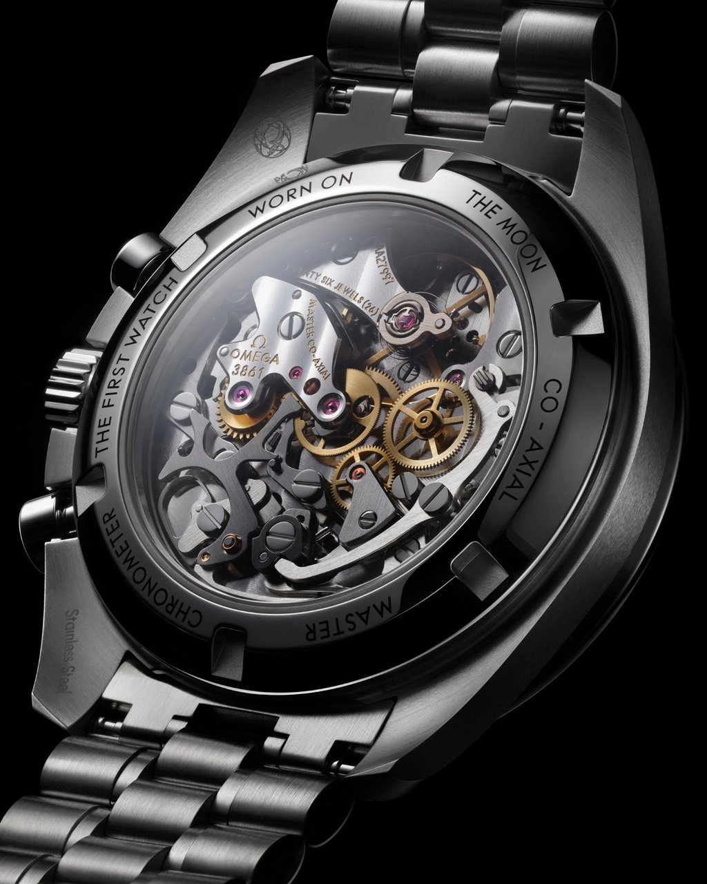 The reverse is inscribed with the wording: “The first watch worn on the moon.” Photo: Handout The reverse is inscribed with the wording: “The first watch worn on the moon.” Photo: Handout