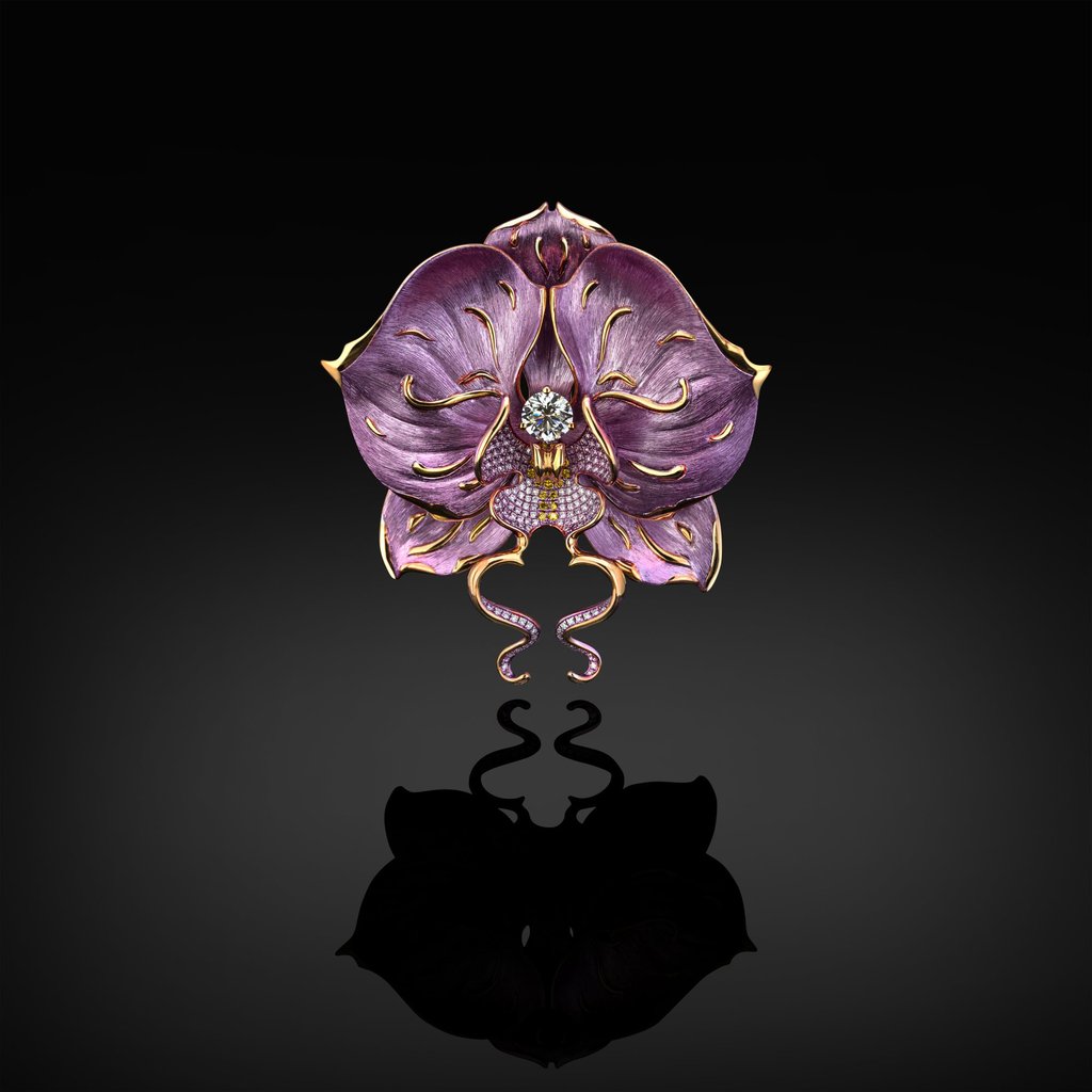 Austy Lee The Pink Orchid from The Lunar brooch. Photo: Handout