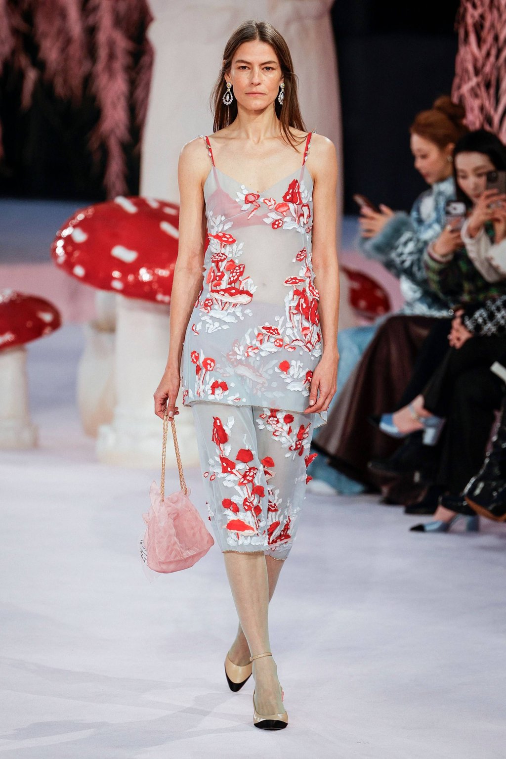 Fanciful mushrooms feature both in the backdrop and on the garments at Chanel’s women’s haute couture spring/summer 2026 runway show in Paris, on January 27. Photo: AFP