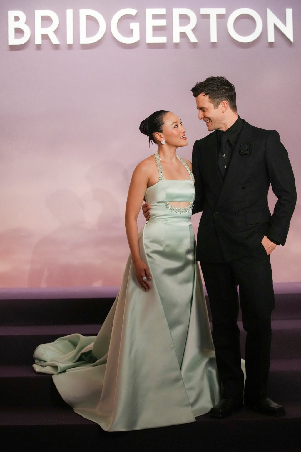 Yerin Ha and Luke Thompson arrive for the world premiere of Bridgerton season four on January 14, in Paris. Photo: AP