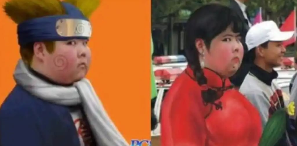 Qian’s head, above, was placed on the bodies of various famous figures to create memes. Photo: Baidu