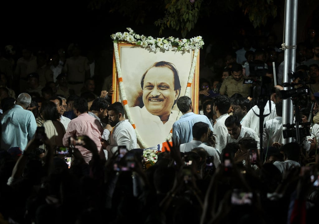 People pay their last respects to Maharashtra Deputy Chief Minister Ajit Pawar after he was killed in a plane crash in Baramati, India, on Wednesday. Photo: Reuters People pay their last respects to Maharashtra Deputy Chief Minister Ajit Pawar after he was killed in a plane crash in Baramati, India, on Wednesday. Photo: Reuters