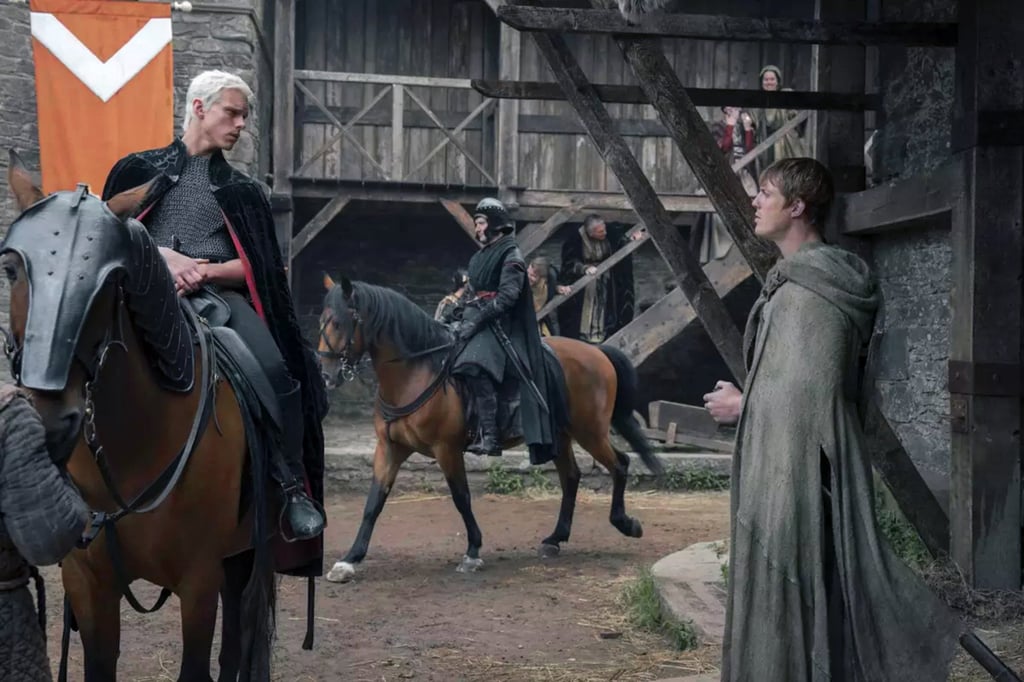 Aerion Targaryen (Finn Bennett) mistakes Dunk (Peter Claffey) for a stable boy. Photo: HBO