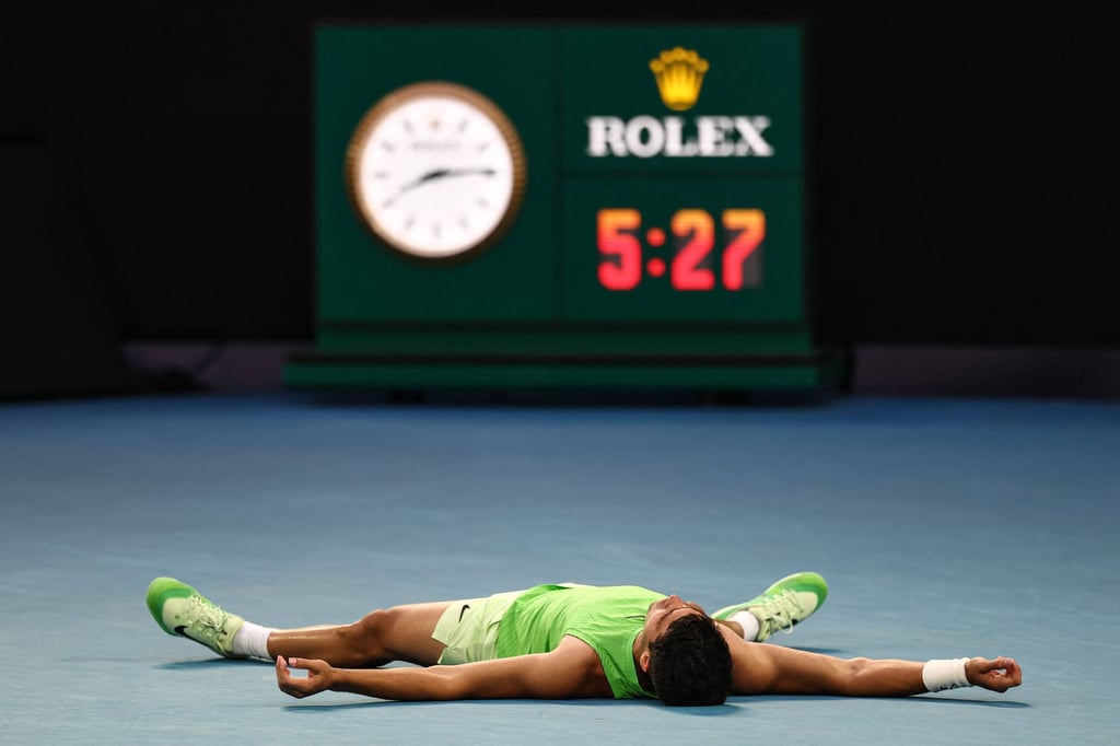 Carlos Alcaraz celebrates beating Alexander Zverev. Photo: AFP