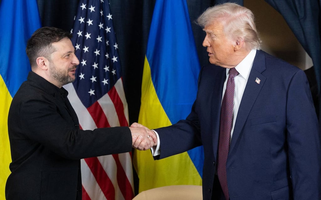 Ukraine’s President Volodymyr Zelensky (left) and US leader Donald Trump shake hands during their bilateral meeting on the sidelines of the World Economic Forum in Davos. Photo: Ukrainian Presidential Press Service/AFP