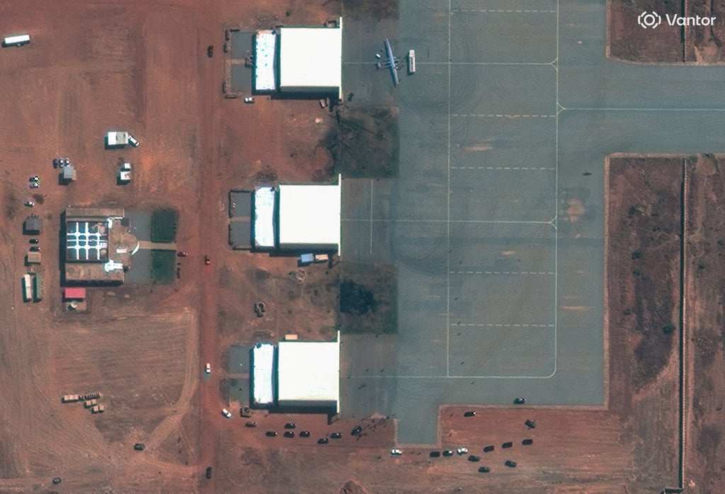 A satellite image showing military activity at Diori Hamani International Airport and military bases. Photo: Vantor via Reuters