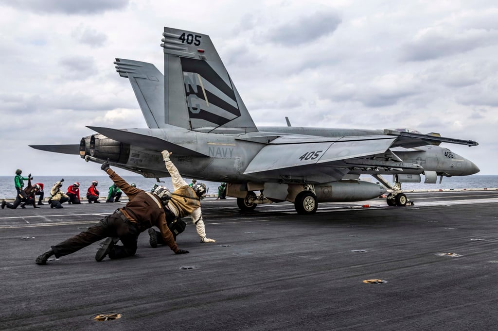 An F/A-18E Super Hornet launching from the USS Abraham Lincoln in the Arabian Sea on January 28. Photo: US Navy via EPA