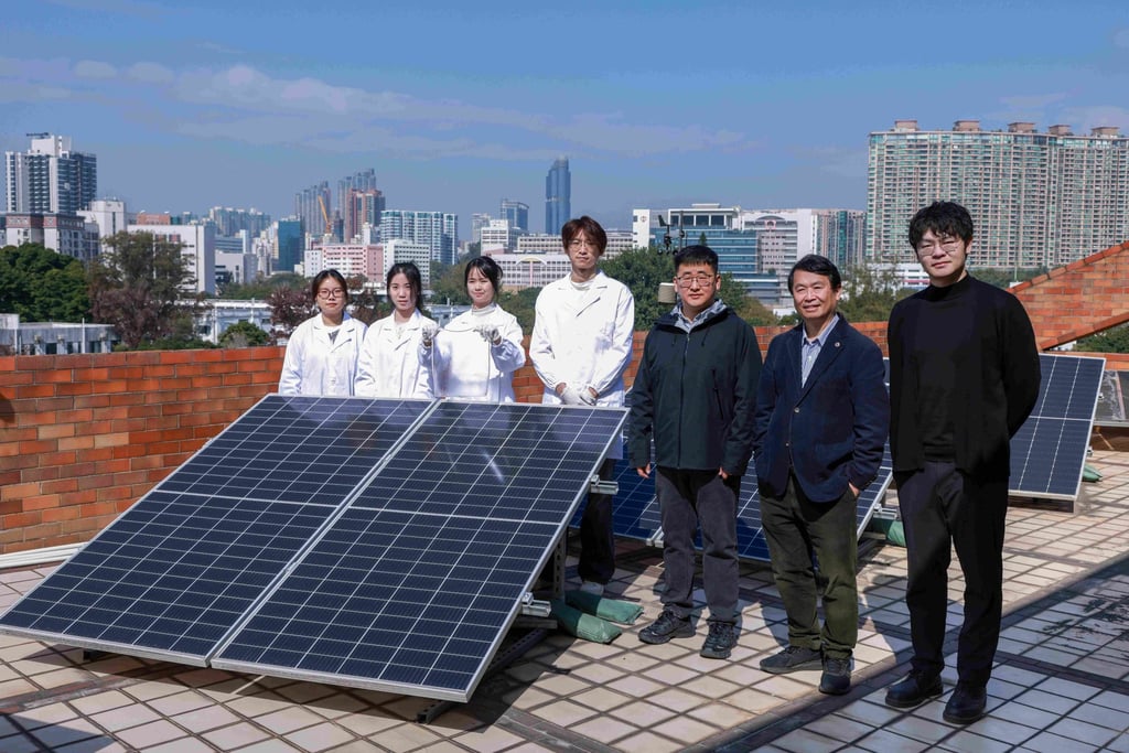 Study lead author Jerry Yan (second right) says the research team plans to install the technology on a larger scale at the PolyU campus to further test its effectiveness in real-world conditions. Photo: Handout