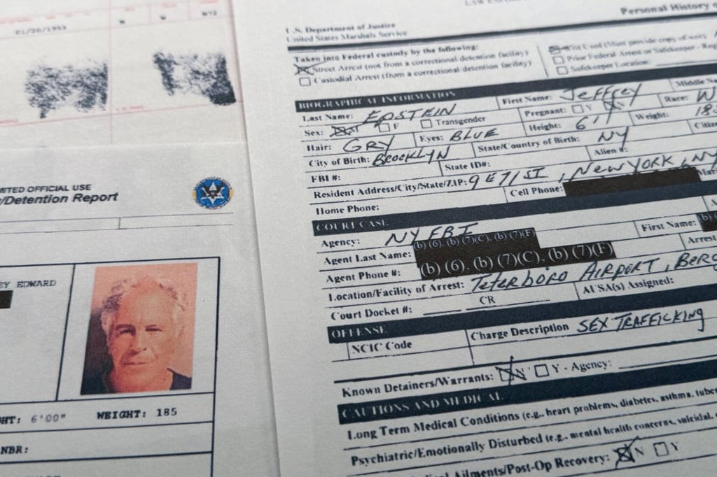 A document from the Epstein files, photographed on February 1, shows the report detailing Epstein’s arrest on July 6, 2019. Photo: AP
