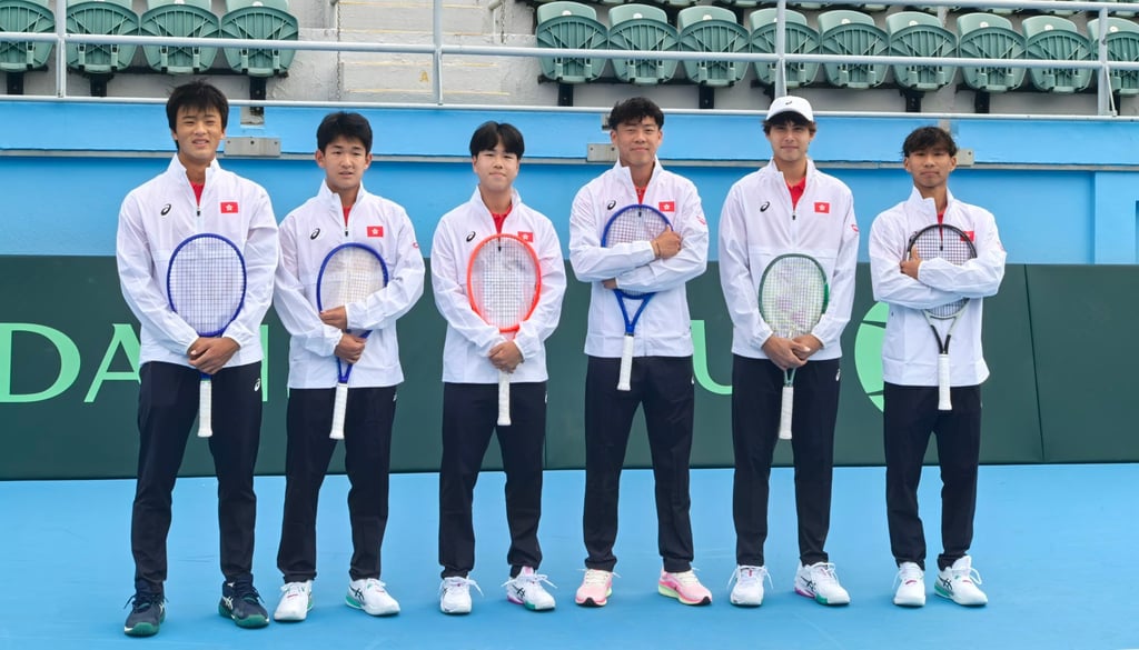 Hong Kong’s Davis Cup team to face Finland (from left): Walter Tam, Jack Cheng, Nicholas Cheng, Coleman Wong, Kai Thompson and James Wong. Photo: Ada Li Hong Kong’s Davis Cup team to face Finland (from left): Walter Tam, Jack Cheng, Nicholas Cheng, Coleman Wong, Kai Thompson and James Wong. Photo: Ada Li