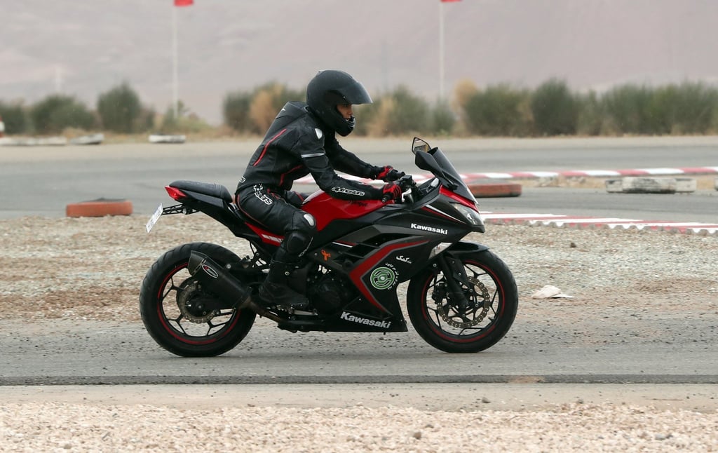 Maryam Talaie leads Iran’s first official women’s motorcycle training near Tehran, in October 2018. Photo: EPA-EFE