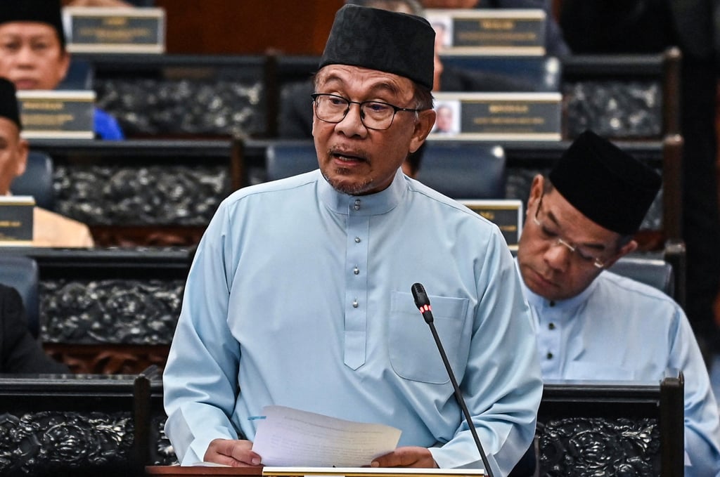 Malaysian Prime Minister Anwar Ibrahim speaks in parliament in 2023. Photo: Malaysia’s Department of Information/AFP