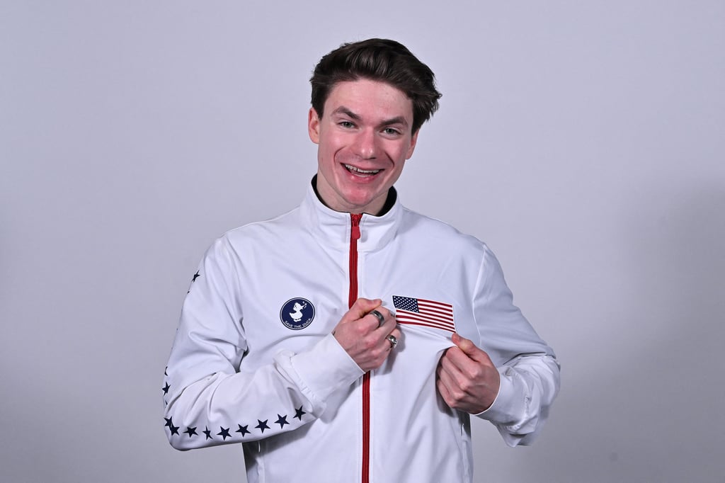 Maxim Naumov poses for a photo after the US figure skating team for the 2026 Milan Olympics was announced. Photo: Jeff Curry-Imagn Images/Reuters