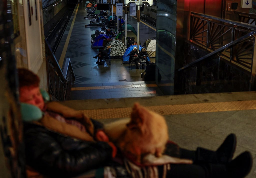 People take shelter inside a metro station in Kyiv during a Russian overnight missile and drone strike on Saturday. Photo: Reuters People take shelter inside a metro station in Kyiv during a Russian overnight missile and drone strike on Saturday. Photo: Reuters