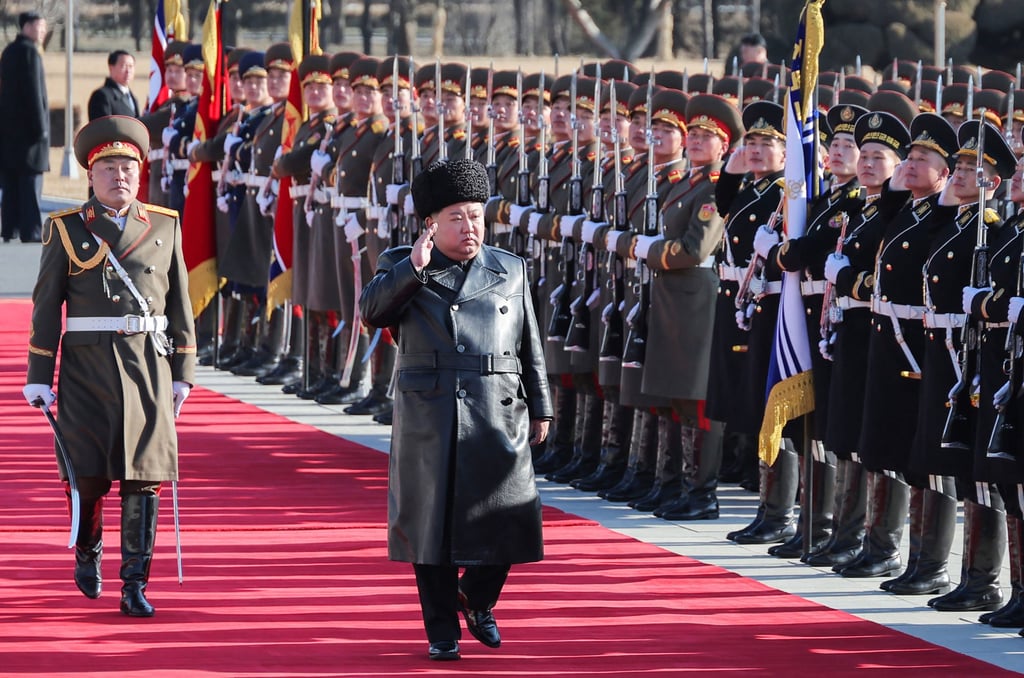 Kim Jong-un at the Ministry of National Defence on Sunday. Photo: KCNA/AFP