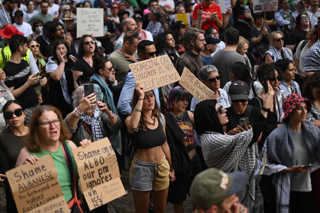 Manifestantes pró-Palestina em Sydney. Foto: AFP Manifestantes pró-Palestina em Sydney. Foto: AFP