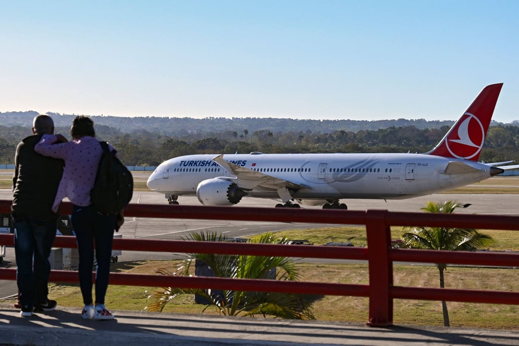 A Turkish Airlines plane at Jose Marti International Airport in Havana on Monday. Photo: AFP