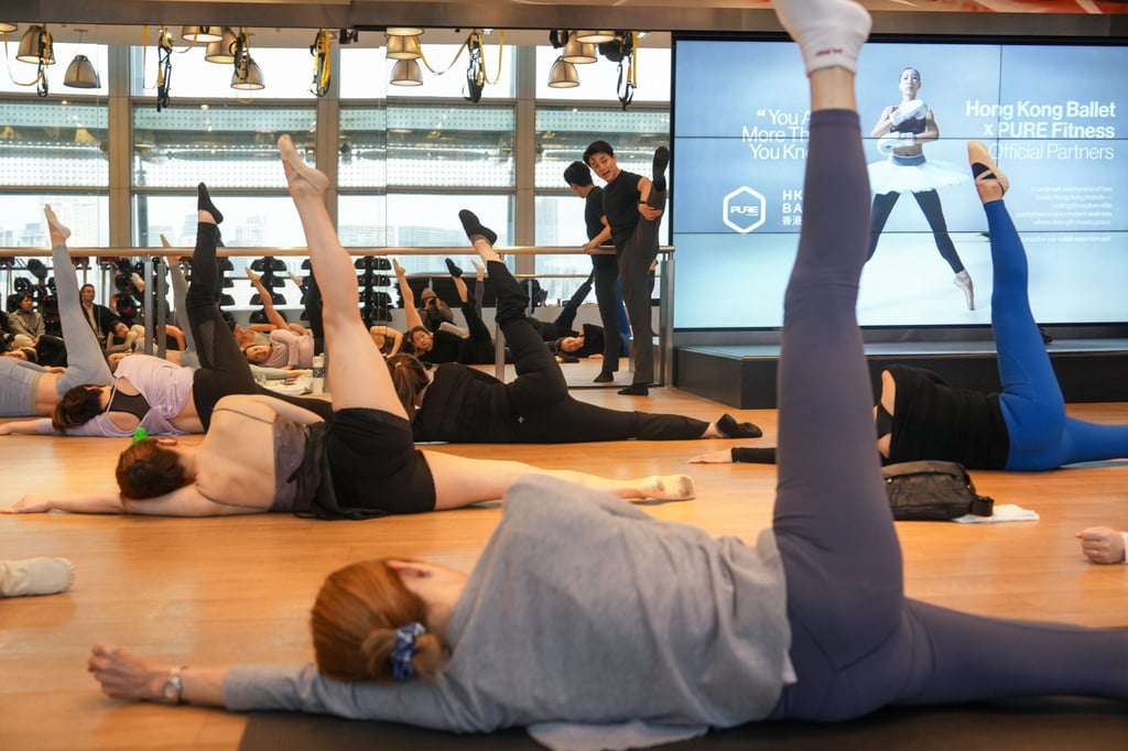 Participants work on ballet muscle training during an introductory workshop led by Shen Jie at a Pure Fitness gym in Central. Photo: Sun Yeung Participants work on ballet muscle training during an introductory workshop led by Shen Jie at a Pure Fitness gym in Central. Photo: Sun Yeung