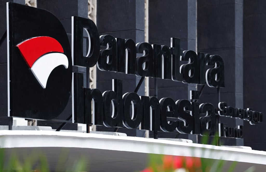 A sign for Indonesia’s sovereign wealth fund Danantara is seen in front of its headquarters in Jakarta. Photo: Reuters