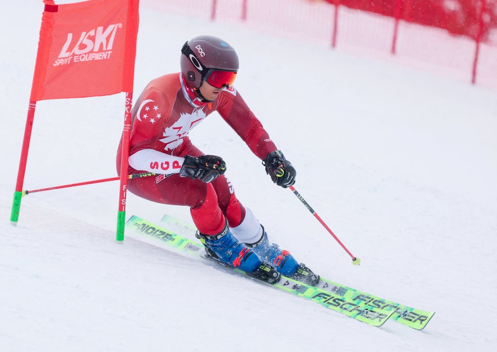 Faiz Basha clears a gate during a training session ahead of the giant slalom on Saturday. Photo: Reuters